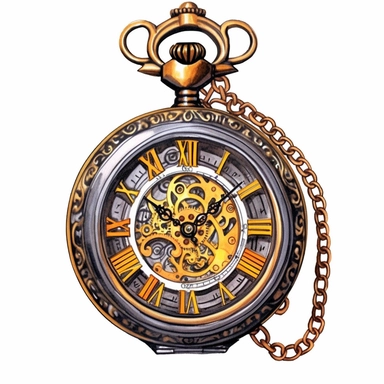 watercolor steampunk Pocket watch image, steampunk, dark gray and gold, intense colors, luxurious, victorian, clipart, watercolour, white background, detailed