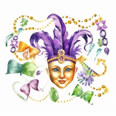 Watercolor Mardi Gras New Orleans, clipart, isolated on white background