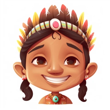 fantasy happy cute indian face, cartoon, clipart, mascot, isolated on white background