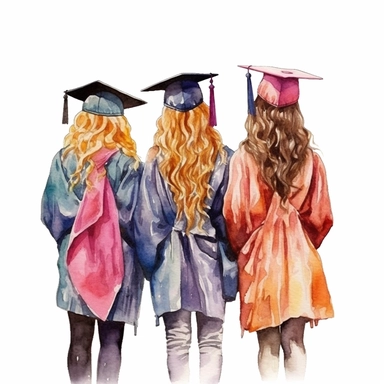 Behind view Graduation Clipart Graduate Students, bestfriends, watercolor Illustration clipart, 4K, extremely detailed