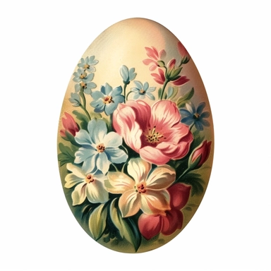 Vintage 1920 detailed easter egg with flowers illustration, Chromolithograph, Die Cut, 1920s Illustration, Vintage, Chromolithograph, Colorful, Antique, Ephemera, Clipart, 8k, Isolated on white