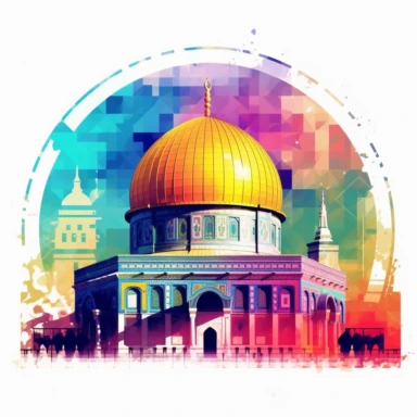 Dome of the Rock Jerusalem with background, Abstract clipart colorful