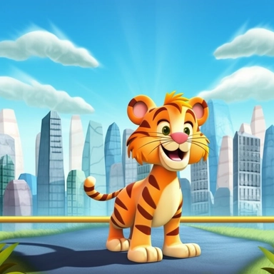 clipart cartoon cute tiger, sunny day, full body, soft outlines, volumetric light, white background