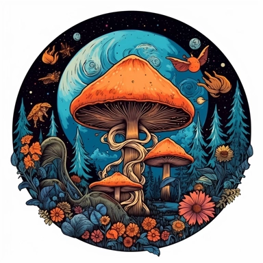 coloured mushroom wolf mushroom moon owl butterfly free vector, in the style of calligraphy-inspired, #screenshotsaturday, bold black outlines, circular shapes, soothing landscapes, feminine sticker art, wiccan Sublimation Clipart,hyper realistic, intricate detail, illustration style,high solution,on the white background