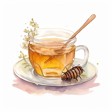 whimsical watercolour clip art honey tea in a glass cup and saucer
