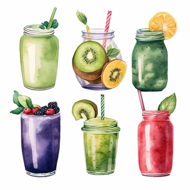 take away smoothie clipart, watercolor, white bg