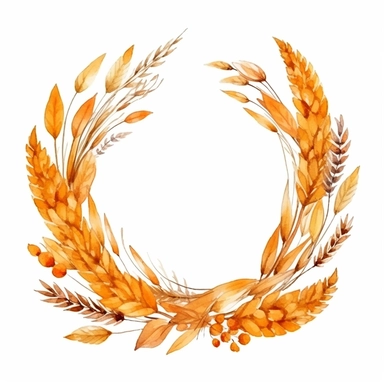 watercolor Amber Wheat Wreath clipart, isolated on white background