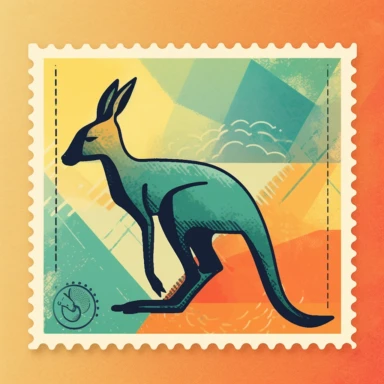 Postage stamp clipart of [kangaroo], paper, clean crisp minimilistic illustration, [citrus] colors