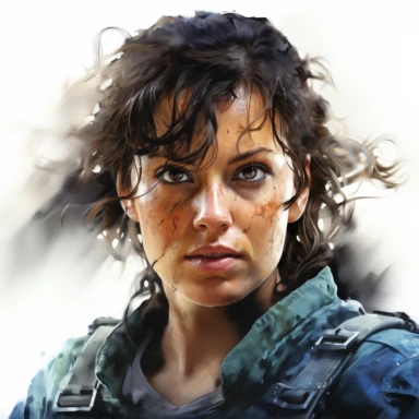 Ripley, character from movie Alien, watercolor painting, cinematic lighting, clipart, sepatate elements, white background