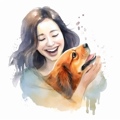 Adorable pet Tang having happy moment with it's human owner, water color style, clipart, white background