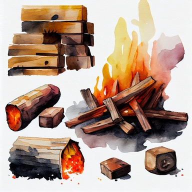 burning firewood Watercolor Clipart, details