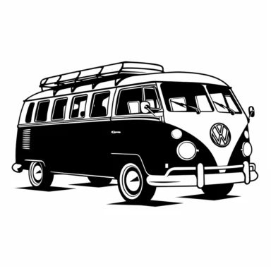 minimalist vw caravan car black silhouette clipart, simple line art, just outlines, cut out, white background