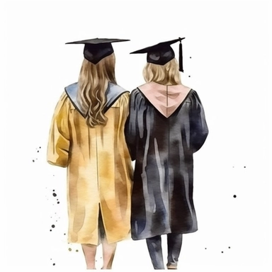 Behind view Graduation Clipart Graduate Students, bestfriends, watercolor Illustration clipart, 4K, extremely detailed