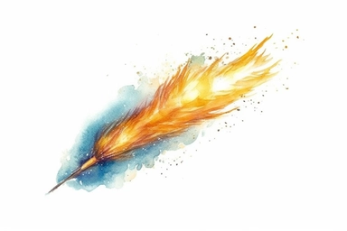 Watercolor, Imagine a comet with a tail that emits a mesmerizing, yellow glow clipart, hd, on a white background, spaced out