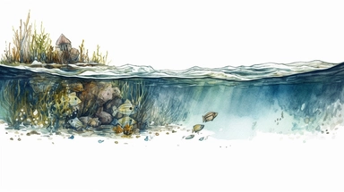 realistic burnished watercolored pencil underwater clipart, detailed, on white background, spaced out