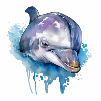 a Dolphin Face in the style of watercolour clipart with detailed brush strokes