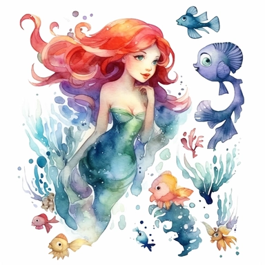 ariel underwater world watercolor clipart