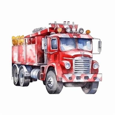 Fire Truck Watercolor isolated watercolor Clipart, watercolor illustrations, white background for removing background