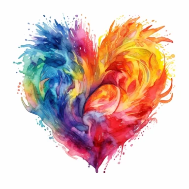 watercolor illustration of a beautiful LGBT heart, in the style of realistic watercolor paintings, realistic, detailed, bright colours, white background, clipart, detailed