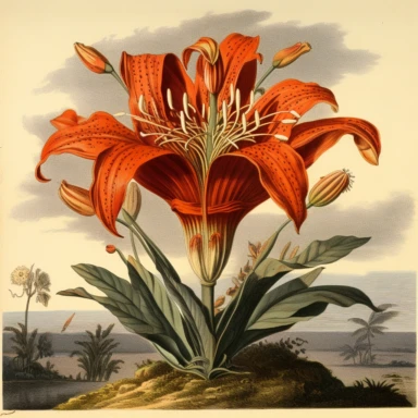 clipart, vintage, Cape Lilly from 1815 Curtis Botanical Magazine Red, Orange, botanical illustration