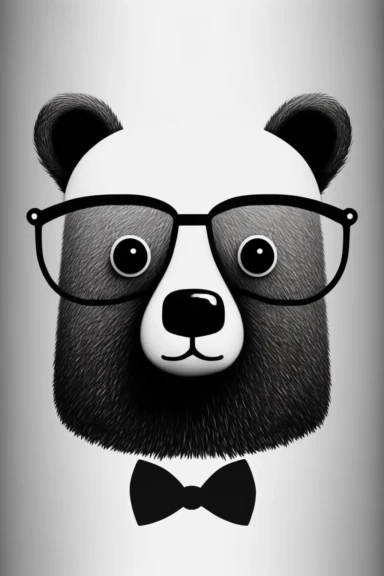 minimalistic pixar style clipart, minimalistic nordic style clipart, anthro hipster bear face with mustache, minimalistic black and white color palette,