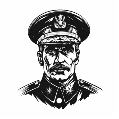 military officer wearing hat , vintage, logo, clean, solid color, black and white color, clip art style, vector style, white background, i can't believe how cool this is