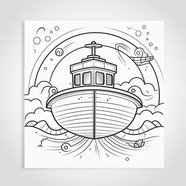 coloring page for kids of boat, white neutral background, clean line art, low details , 1,5px thick black lines, clipart