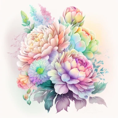 soft colorful neon pastel colored floral arrangement clipart, soft and subtle, colorful neon fairy pastel colors watercolor style, fawncore, plain white background, colorful neon pastel roses peonies gerberas tulips, excellent depth of shading in soft watercolor style, neon pastel colorful soft watercolor artwork, plain white background for transparent editing
