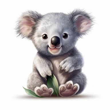 cute Koala Clipart sitting and smiling in the style of oil painting, on a white background