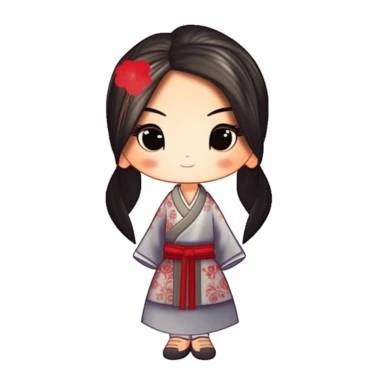 Chibi, cute, watercolor clipart of Disney Mulan, intricate details, vector, hyperrealistic, white background