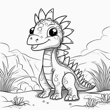prehistoric spinosaurus coloring pages | prehistoric spinosaurus coloring pages free | baby spinosaurus printable coloring clipart, in the style black and white, simplistic cartoon, uhd image, whimsical comic strip, dotted, with minimalist background