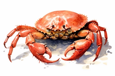 Clip art of small crab, simple, White margins around the image, drawn by Helen Beatrix Potter, easy to crop image, white background