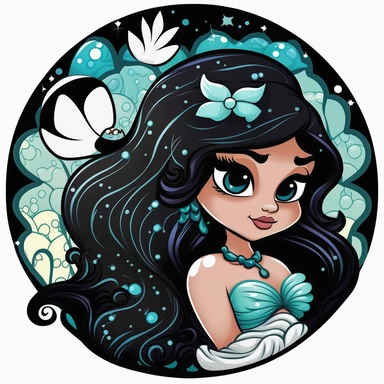  free to use and share no trademark clipart detailed cartoon style cartoon of black Ariel mermaid Ariel the little mermaid sticker with black hair long flowing mermaid beautiful sparkling diamonds in hair and white pearl necklace Clipart image shimmer and shells and starfish all around pastel light colors gorgeous hyper realistic big glass blue eyes for detail the hyper cartoon clipart image - <@1057524283733192725> (Waiting to start) - <@1057524283733192725> (31%) (relaxed) - <@1057524283733192