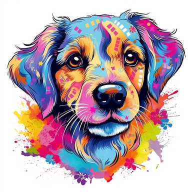 vector art of a dog illustration, vivid colors, colorful, pastel cute colors, Sublimation Clipart ,Cartoon,hyper realistic, intricate detail, illustration style,high solution,on the white background