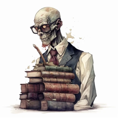 undead librarian, by ben templesmith, clipart, white background