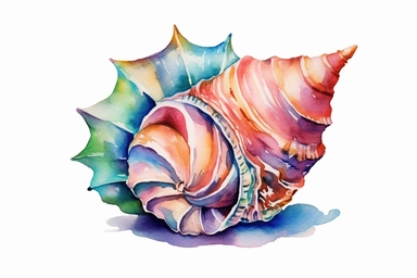 Watercolor, Florida fighting conch shell, clipart, hd, on a white background, spaced out