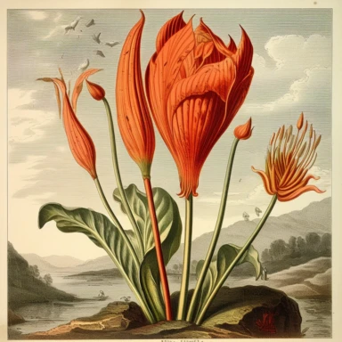 clipart, vintage, Cape Lilly from 1815 Curtis Botanical Magazine Red, Orange, botanical illustration