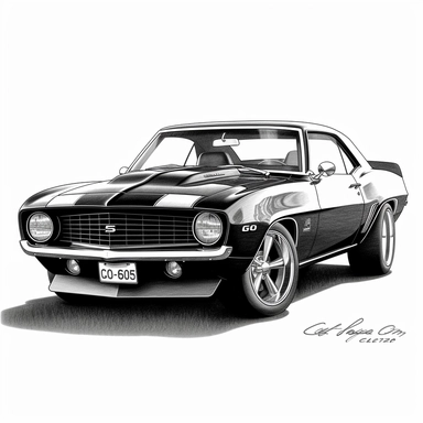modified 1969 Chevrolet Camaro Copo ZL1 clipart, black and white