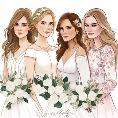 Best Friends wedding Fashion Illustration Clipart, high resoulution format,bride and bridesmaids png file