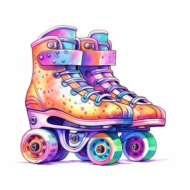 Cute Beautiful Retro 90s Color roller skates Watercolor Sublimation Clipart,Cartoon, hyper realistic, intricate detail, illustration style,high solution,on the white background