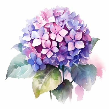 isolated clipart on a white background of a watercolor beautiful flowers Hydrangea illustration, in the style of zbrush, storytelling, mashup of styles, in the style of daniel f. gerhartz, transcendent, nikon d850, art of burma, captures the essence of nature, in the style of organic forms and patterns, expansive skies, hyper-detailed illustrations, i can't believe how beautiful this is, lively colors