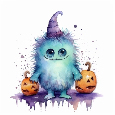 cute Halloween Monster , for Kids, Aquarell,funny, White Background, Clipart