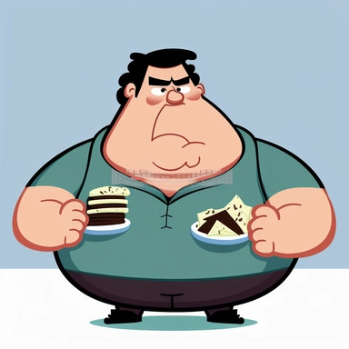 clipart of a fat man with black hair feeling tired