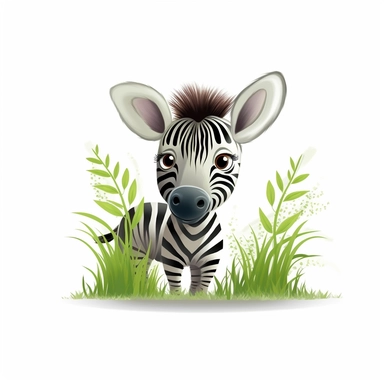 Nursery safari animal, clipart, zebra, cute, white background, grass, no text, no words