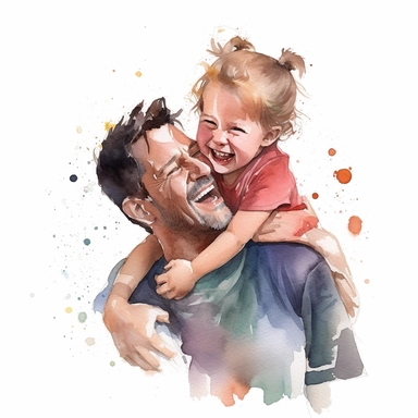 Father and child sharing a special moment of laughter or tickles, water color style, clipart, white background