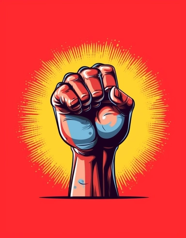 showing fist and dumbbell-weight, in the style of realistic dynamic clipart, graphic and symmetrical, illustration