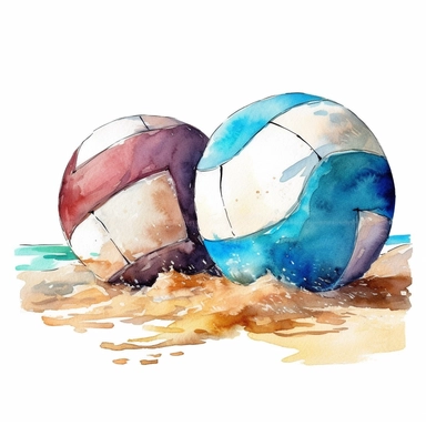 volleyball, beach, white background, watercolour, clipart