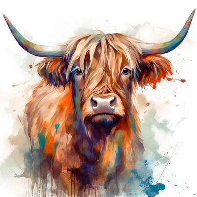 highland cattle oil painting watercolor clipart graffiti