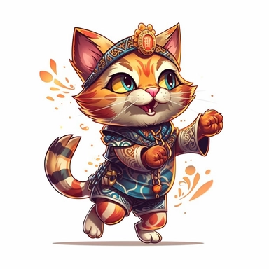Funny dancing cat clipart on a white background, chibi and real style, masterpiece, realistic photography, colorful background, detailed, intricate details, rich colors, realistic style