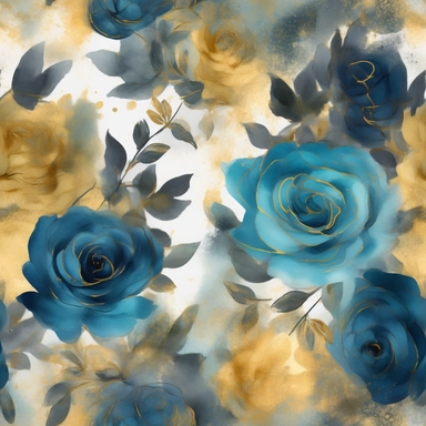 blue roses, vibrant colors, include pink and gold, spring vibe, 4k, professional sketch, water colors, clipart, solid background, Watercolor Floral Borders